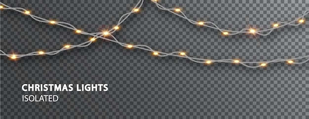 Free vector christmas lights isolated. glowing garland on transparent background. shiny led lights.