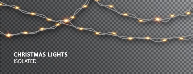 Christmas lights isolated. Glowing garland on transparent background. Shiny led lights.