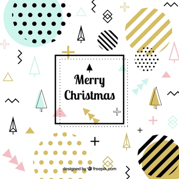 Christmas memphis background with golden elements