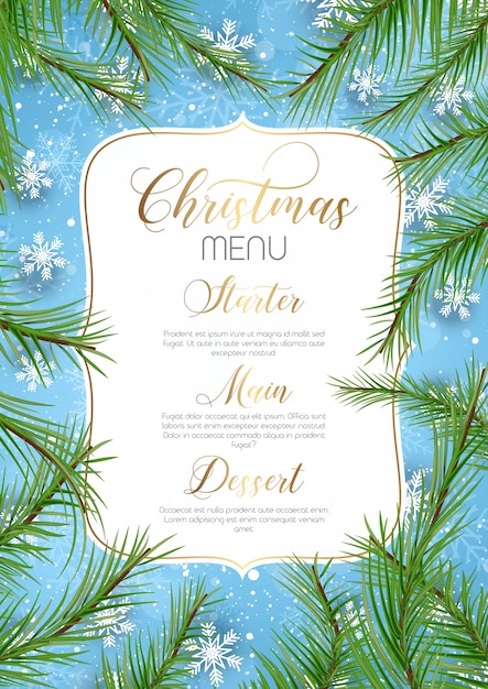 Christmas menu background with xmas tree branches