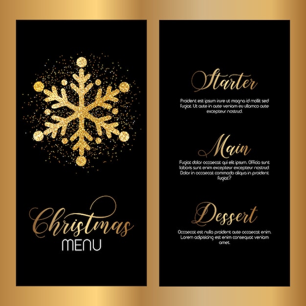 Free vector christmas menu design with glittery snowflake