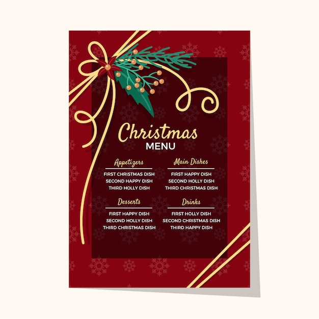 Vettore gratuito modello di design piatto menu di natale