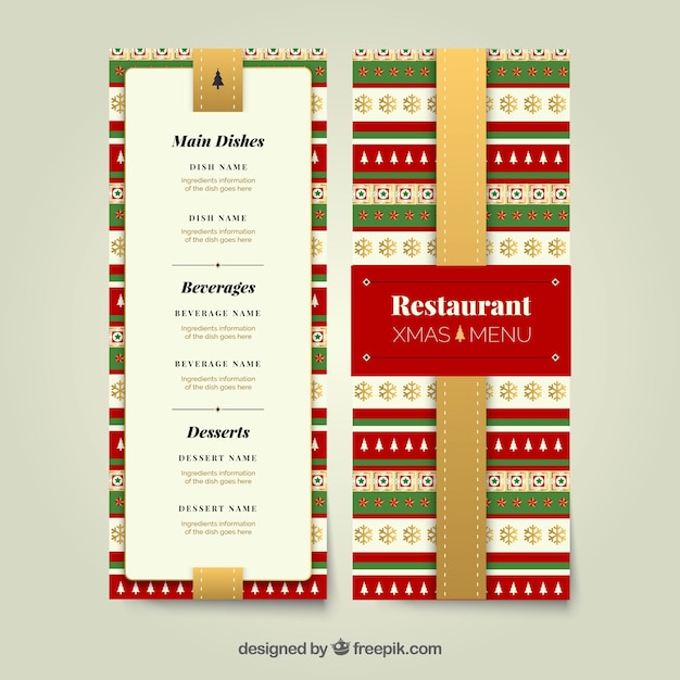 Free vector christmas menu for restaurant