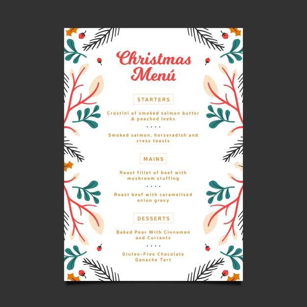 Free vector christmas menu template  flat design