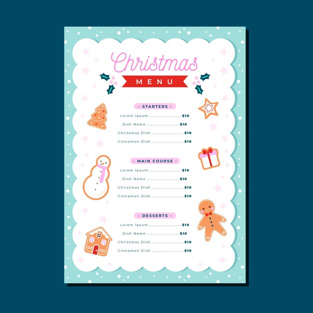 Christmas menu template in flat design