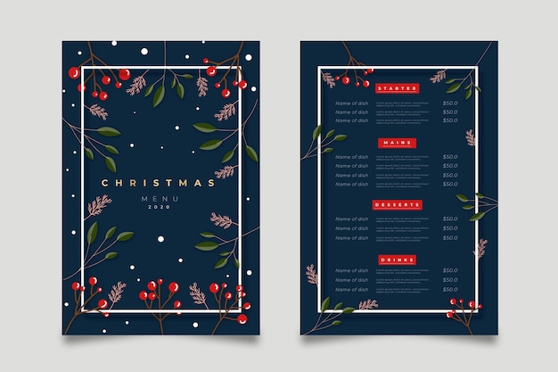 Free vector christmas menu template in flat design