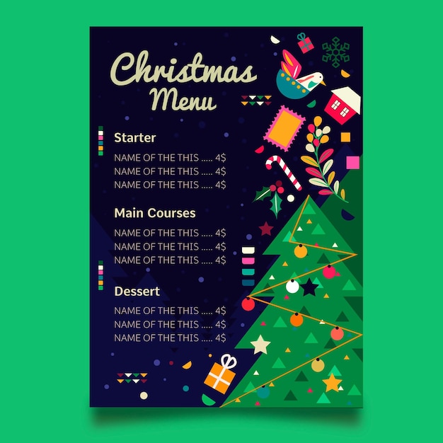 Modello di menu di natale in design piatto