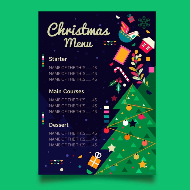 Christmas menu template in flat design