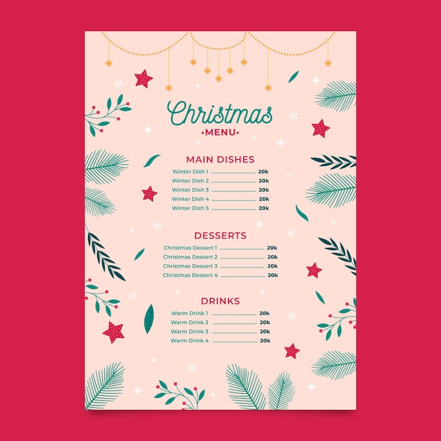 Christmas menu template in flat design