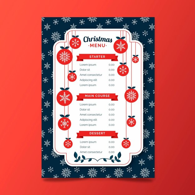 Modello di menu di natale in design piatto