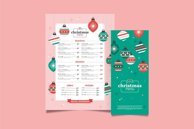 Рождественский шаблон меню в плоском дизайне