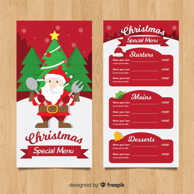 Christmas menu template in flat style