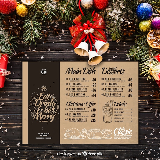 Modello di menu di natale in stile vintage