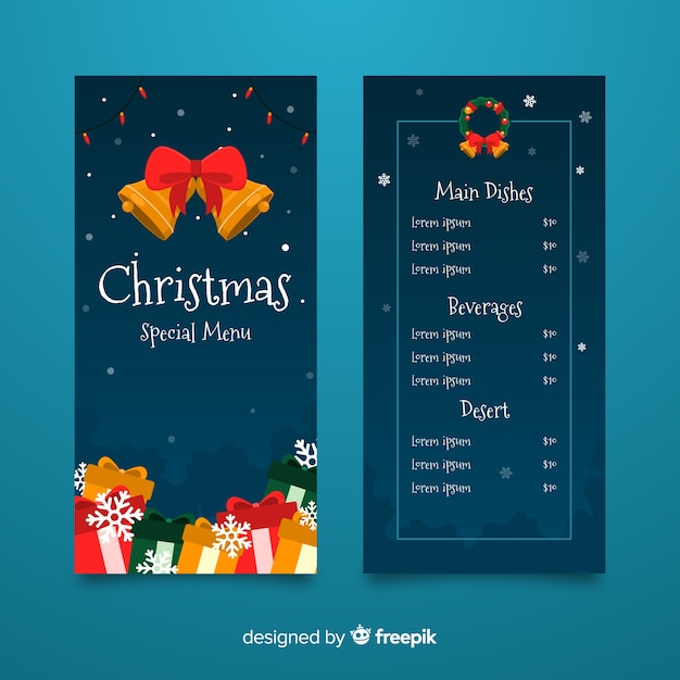 Modello di menu di natale con design piatto