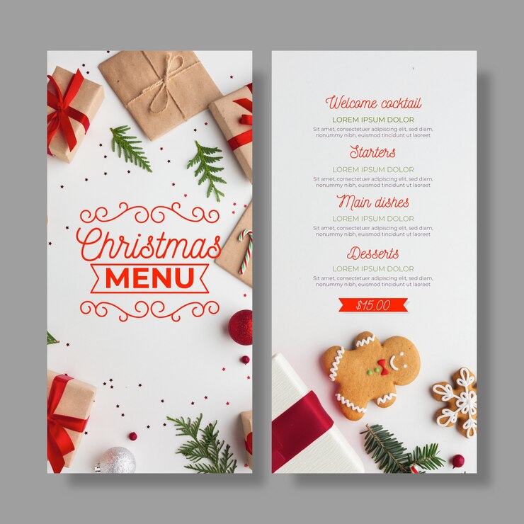 Free Vector christmas menu template with photo set