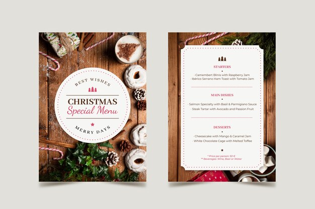 Christmas menu template with photo set