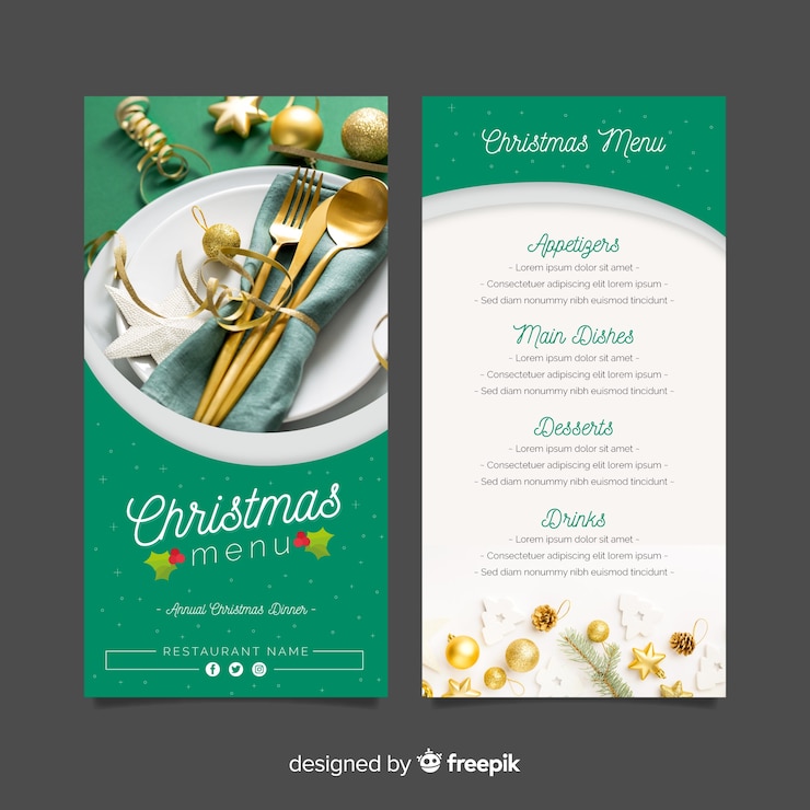 Free Vector christmas menu template with photo
