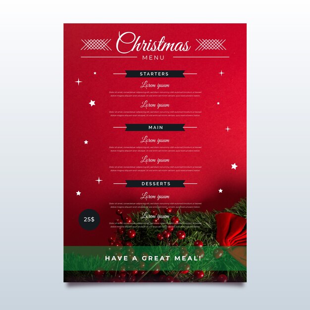 Christmas menu template with photo