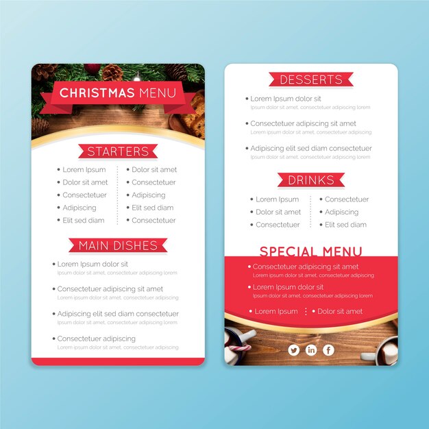 Christmas menu template with photo
