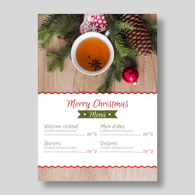 Free vector christmas menu template with photo