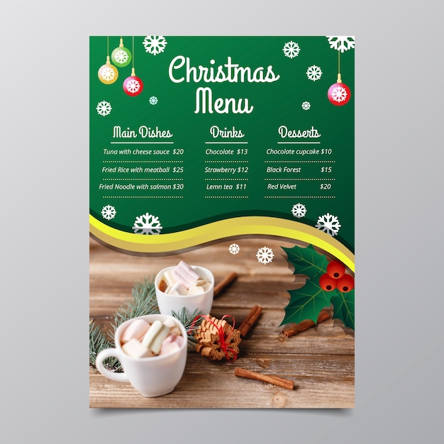 Christmas menu template with photo