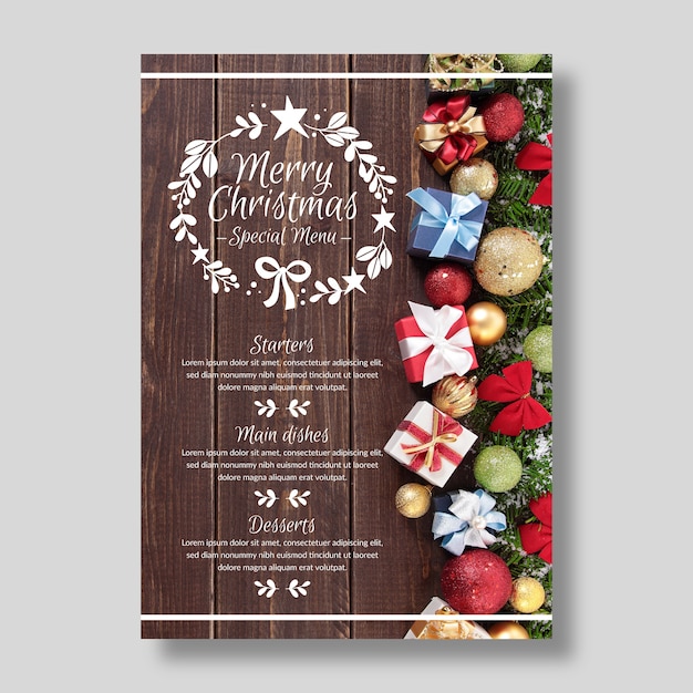 Free vector christmas menu template with photo