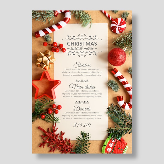 Christmas menu template with photo