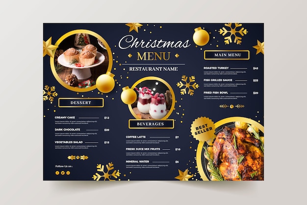 Christmas menu template with photo