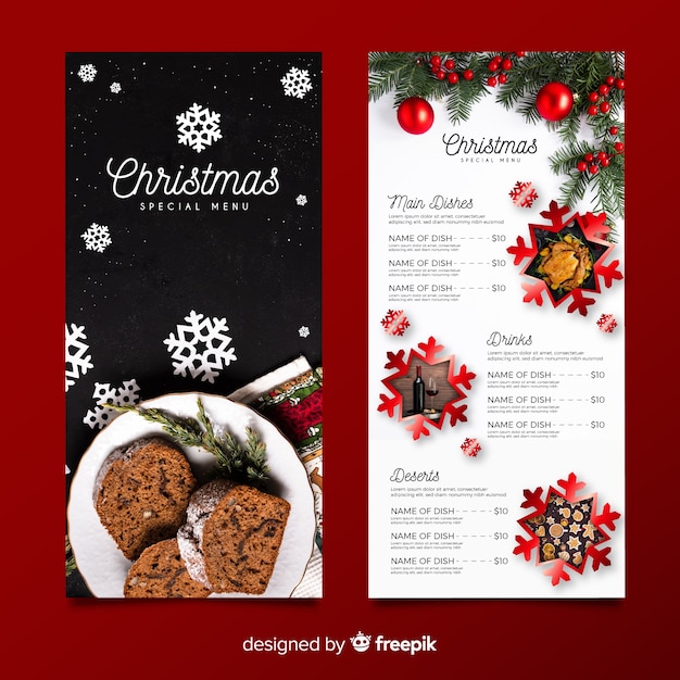 Free vector christmas menu template with photo