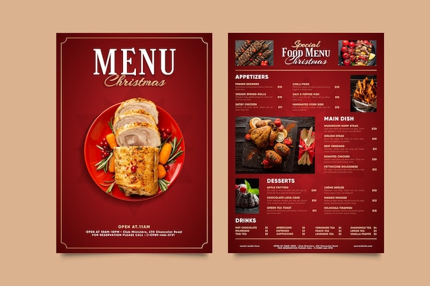 Christmas menu template with photo