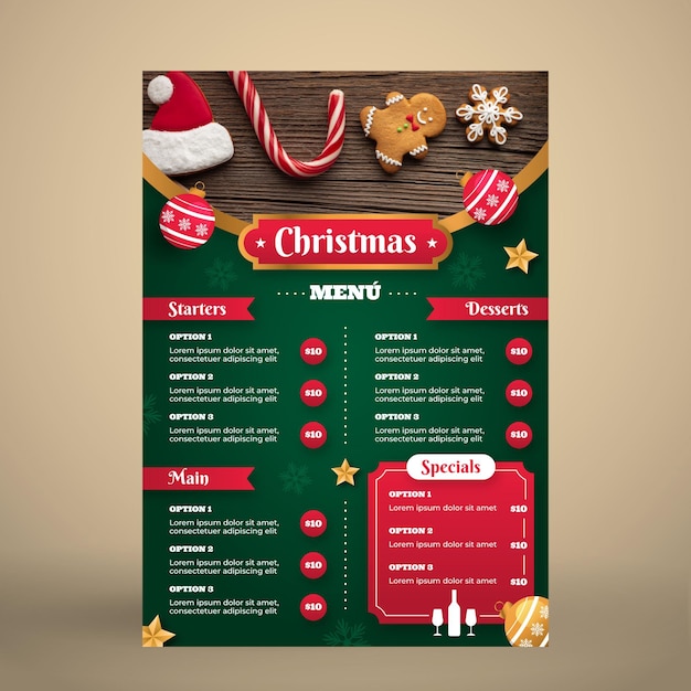Бесплатное векторное изображение Рождественский шаблон меню