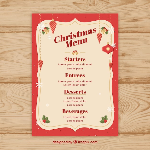 Vettore gratuito modello d'epoca del menu di natale