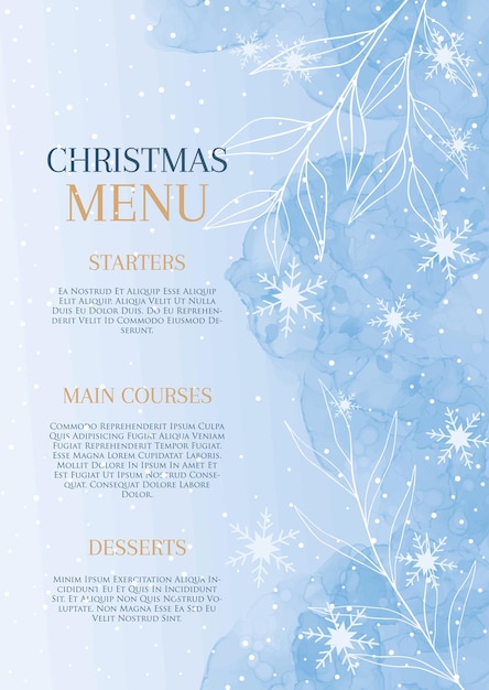Бесплатное векторное изображение Рождественское меню с ручным снежным акварельным фоном