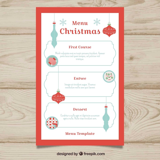 Free vector christmas menu with decorative balls