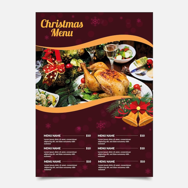 Christmas menu with food selection template