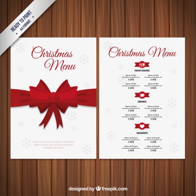 Christmas menu with a red ribbon