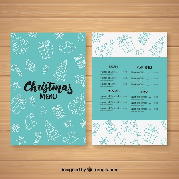 Christmas menu with sketches in vintage style