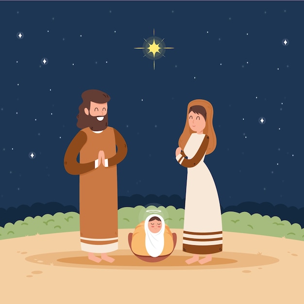 Illustrazione di natività di natale in design piatto