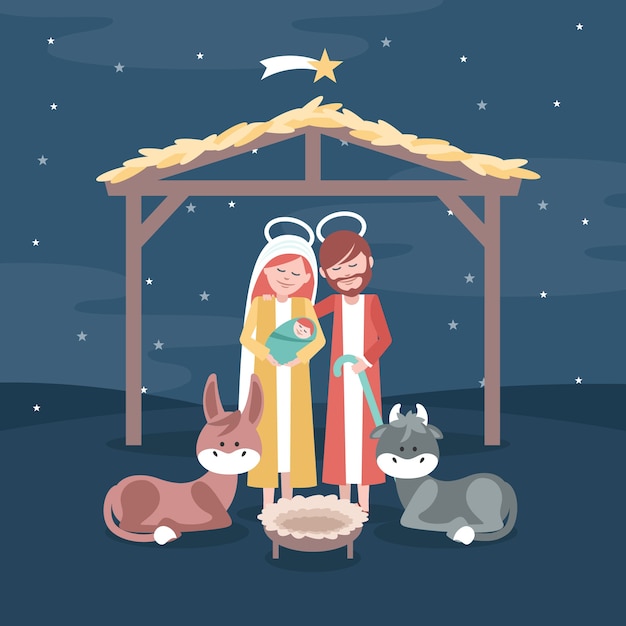 Free vector christmas nativity scene in flat design