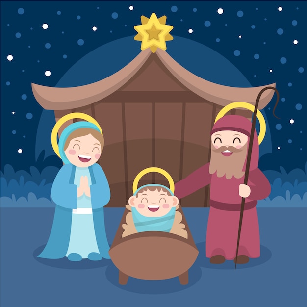 Free vector christmas nativity scene in flat design