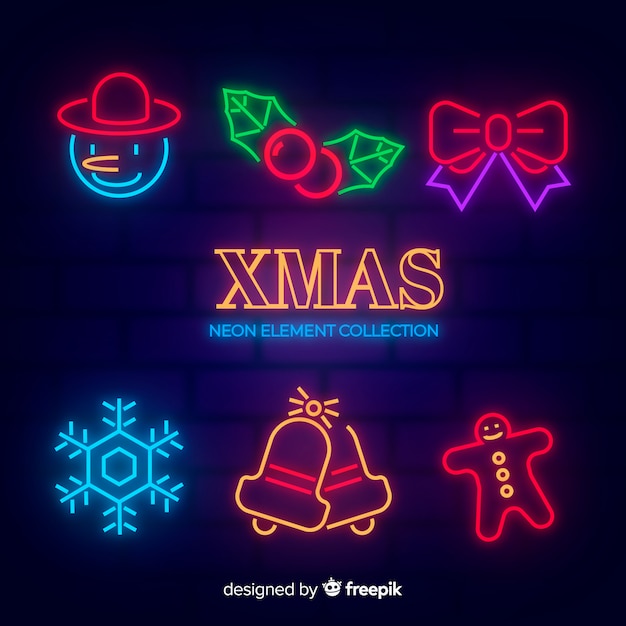 Free vector christmas neon element collection