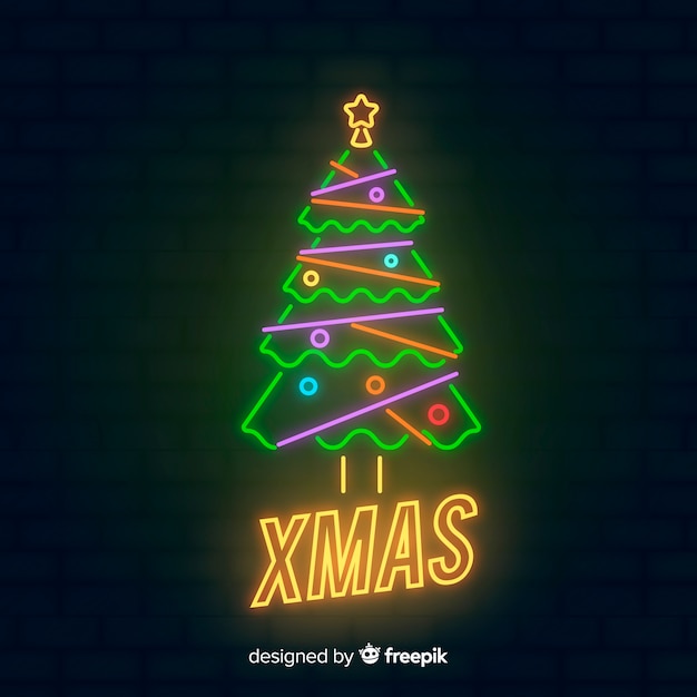 Бесплатное векторное изображение Рождественское неонное дерево