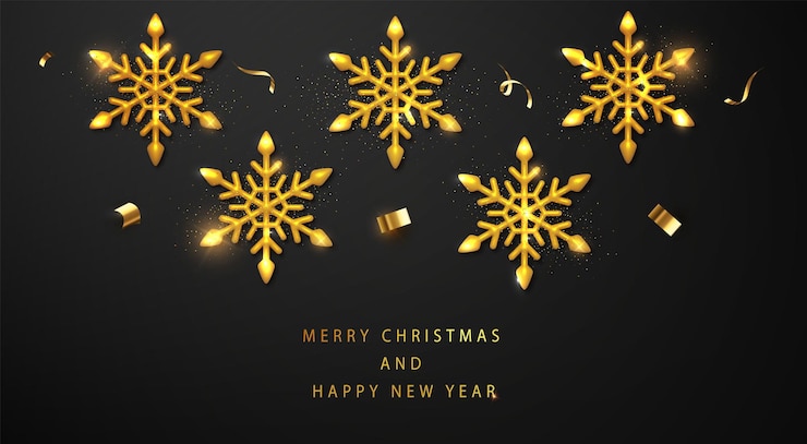 Free Vector christmas and new year banner with decorative golden snowflakes