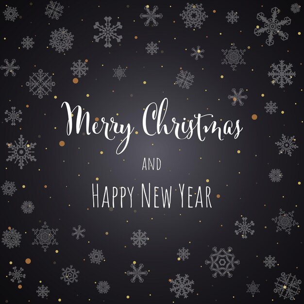 Christmas and new year black background greeting card with lettering. vector illustration