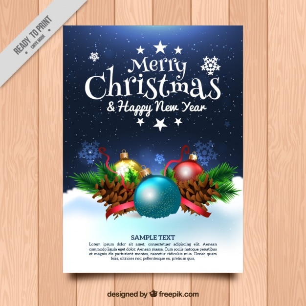 Christmas and new year greeting with realistic ornaments