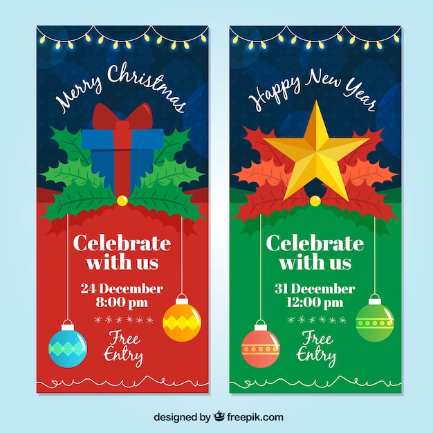 Free vector christmas and new year party invitations