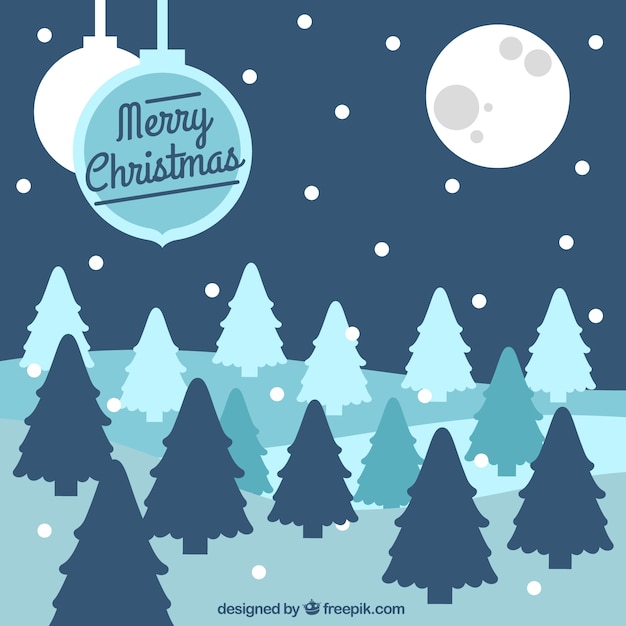 Бесплатное векторное изображение Рождественская ночь фон с деревьями