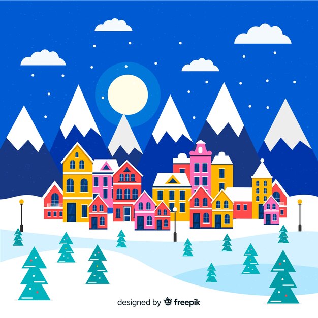 Free vector christmas night village  background