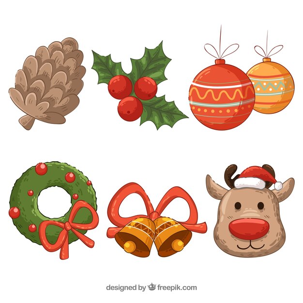 Free vector christmas pack of hand drawn ornaments