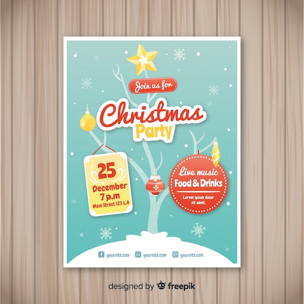 Free Vector  christmas party bald tree poster template